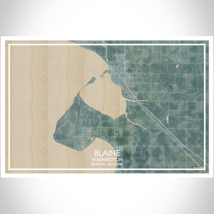 Blaine Washington Map Print Landscape Orientation in Afternoon Style With Shaded Background