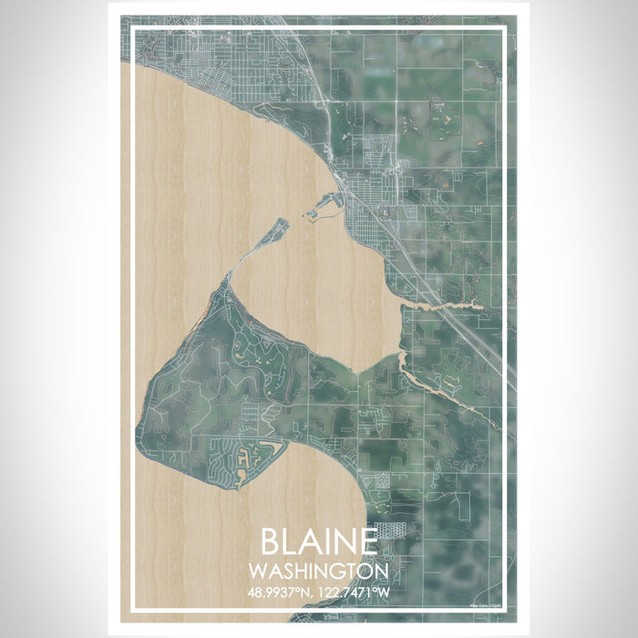 Blaine Washington Map Print Portrait Orientation in Afternoon Style With Shaded Background