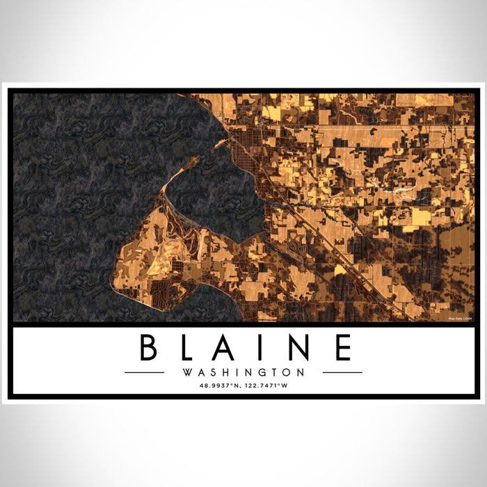 Blaine Washington Map Print Landscape Orientation in Ember Style With Shaded Background