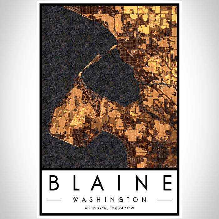Blaine Washington Map Print Portrait Orientation in Ember Style With Shaded Background