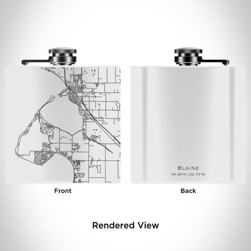 Rendered View of Blaine Washington Map Engraving on 6oz Stainless Steel Flask in White
