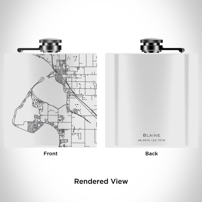 Rendered View of Blaine Washington Map Engraving on 6oz Stainless Steel Flask in White