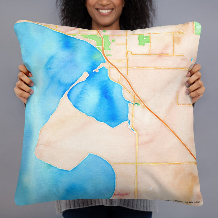 Person holding 22x22 Custom Blaine Washington Map Throw Pillow in Watercolor