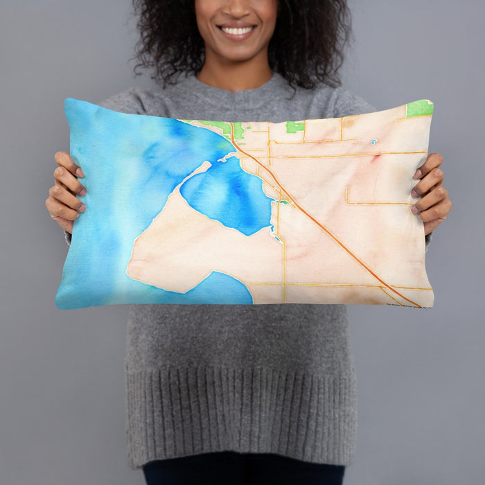 Person holding 20x12 Custom Blaine Washington Map Throw Pillow in Watercolor