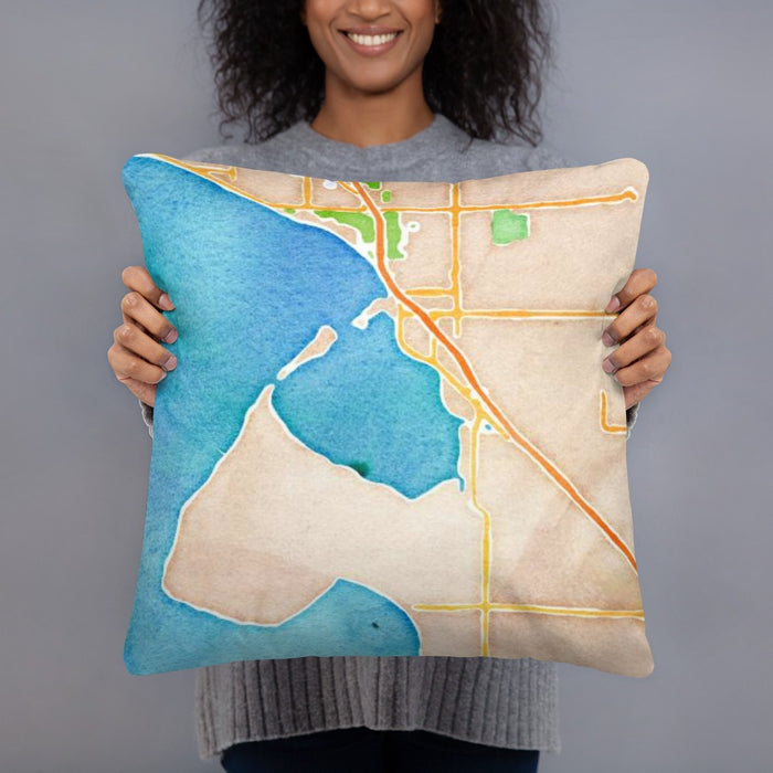 Person holding 18x18 Custom Blaine Washington Map Throw Pillow in Watercolor