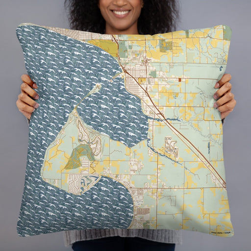Person holding 22x22 Custom Blaine Washington Map Throw Pillow in Woodblock