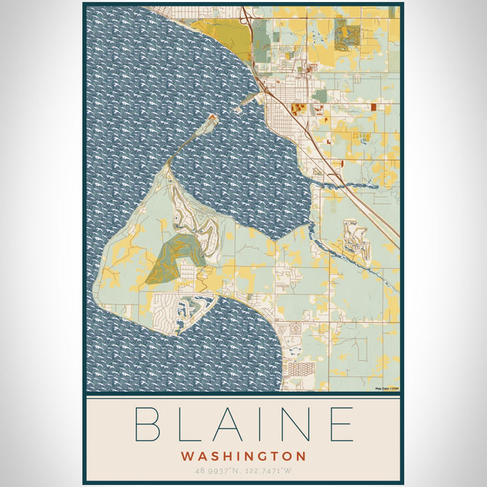 Blaine Washington Map Print Portrait Orientation in Woodblock Style With Shaded Background