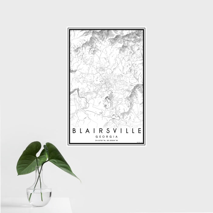 16x24 Blairsville Georgia Map Print Portrait Orientation in Classic Style With Tropical Plant Leaves in Water