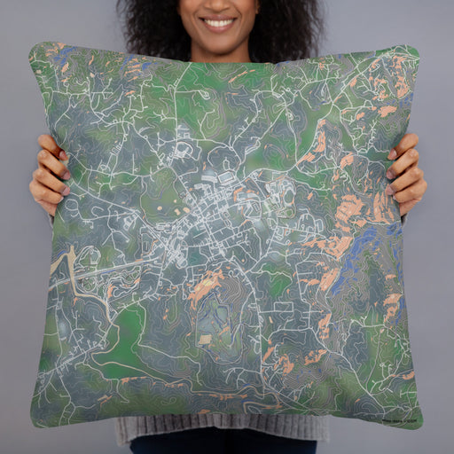 Person holding 22x22 Custom Blairsville Georgia Map Throw Pillow in Afternoon