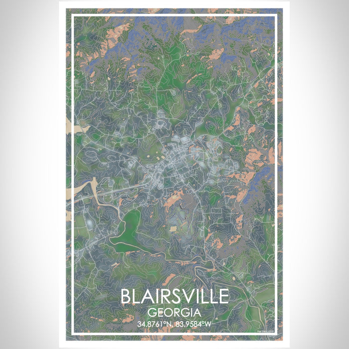 Blairsville Georgia Map Print Portrait Orientation in Afternoon Style With Shaded Background