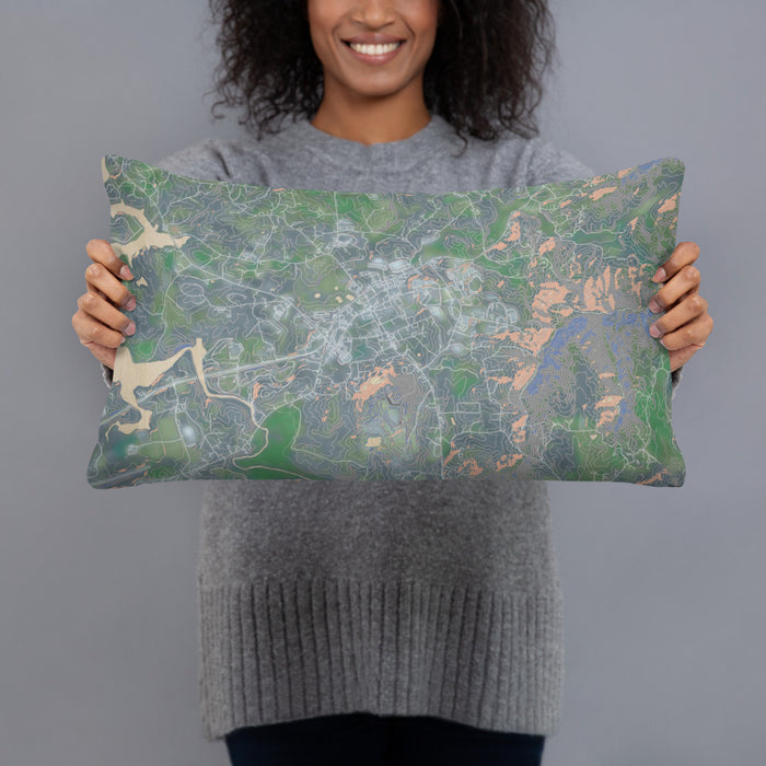 Person holding 20x12 Custom Blairsville Georgia Map Throw Pillow in Afternoon