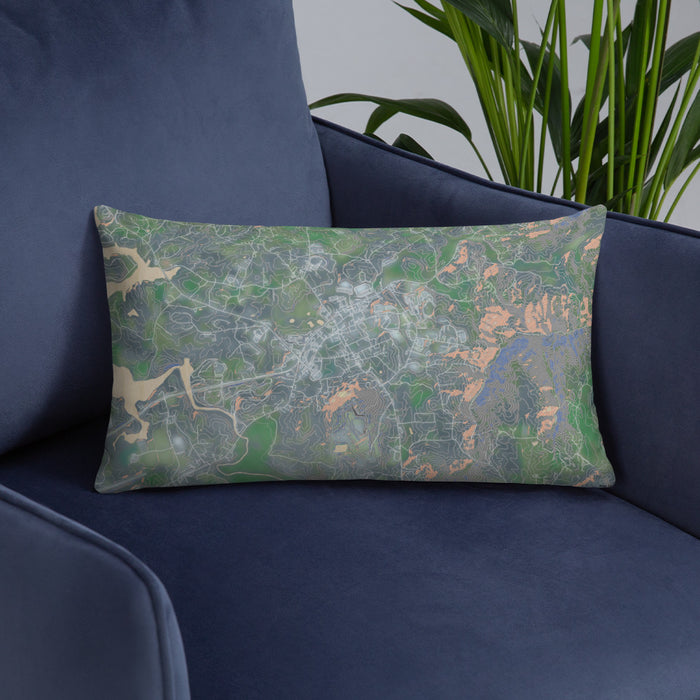 Custom Blairsville Georgia Map Throw Pillow in Afternoon on Blue Colored Chair