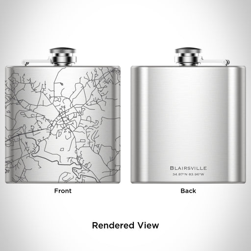 Rendered View of Blairsville Georgia Map Engraving on 6oz Stainless Steel Flask