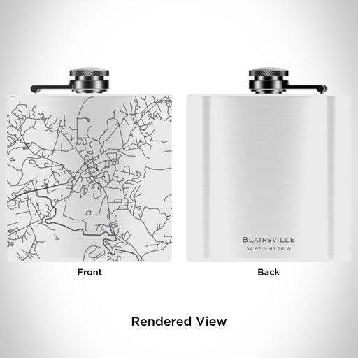 Rendered View of Blairsville Georgia Map Engraving on 6oz Stainless Steel Flask in White