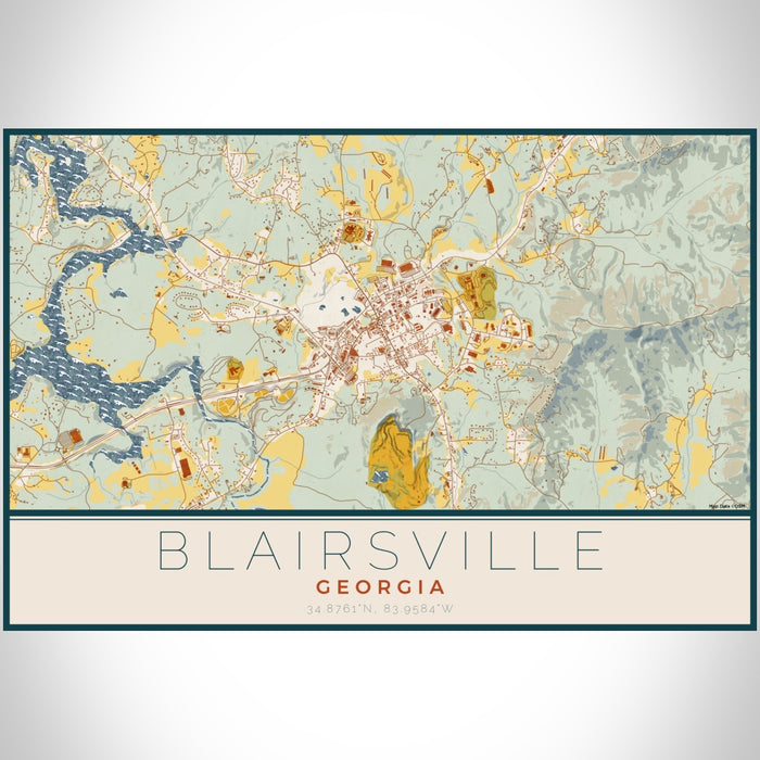 Blairsville Georgia Map Print Landscape Orientation in Woodblock Style With Shaded Background