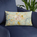 Custom Blairsville Georgia Map Throw Pillow in Woodblock on Blue Colored Chair