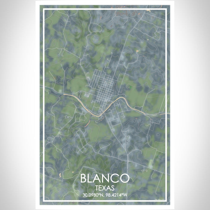 Blanco Texas Map Print Portrait Orientation in Afternoon Style With Shaded Background