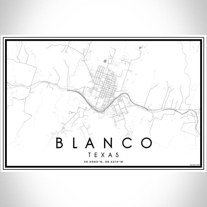 Blanco Texas Map Print Landscape Orientation in Classic Style With Shaded Background