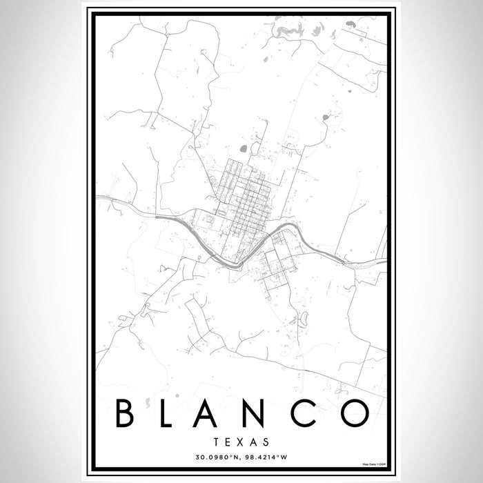 Blanco Texas Map Print Portrait Orientation in Classic Style With Shaded Background