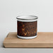 Front View Custom Blanco Texas Map Enamel Mug in Ember on Cutting Board