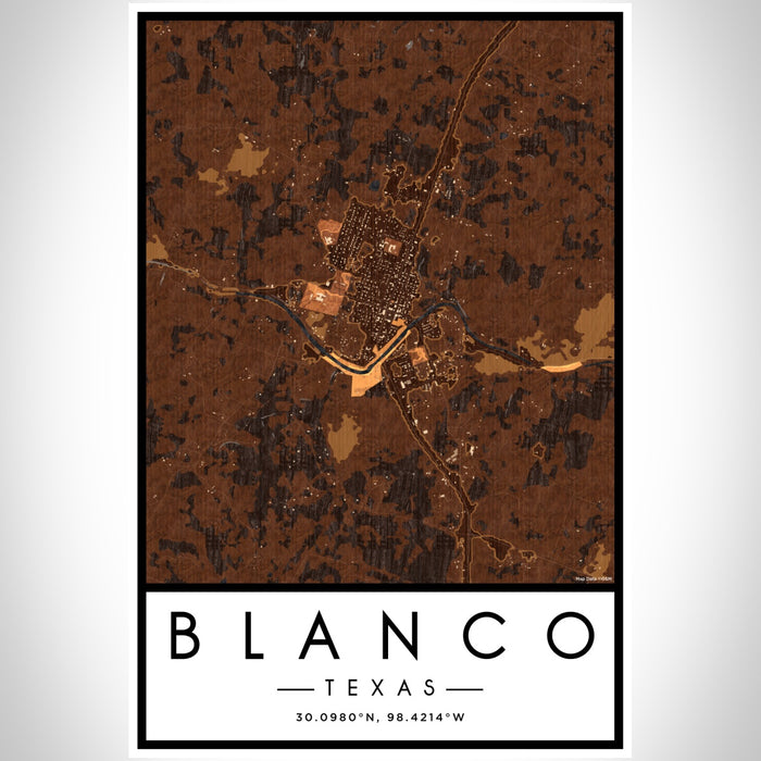 Blanco Texas Map Print Portrait Orientation in Ember Style With Shaded Background