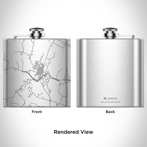 Rendered View of Blanco Texas Map Engraving on 6oz Stainless Steel Flask