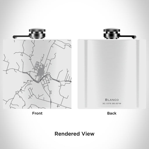 Rendered View of Blanco Texas Map Engraving on 6oz Stainless Steel Flask in White