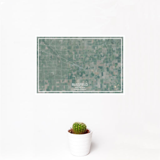12x18 Blissfield Michigan Map Print Landscape Orientation in Afternoon Style With Small Cactus Plant in White Planter