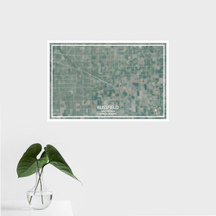 16x24 Blissfield Michigan Map Print Landscape Orientation in Afternoon Style With Tropical Plant Leaves in Water