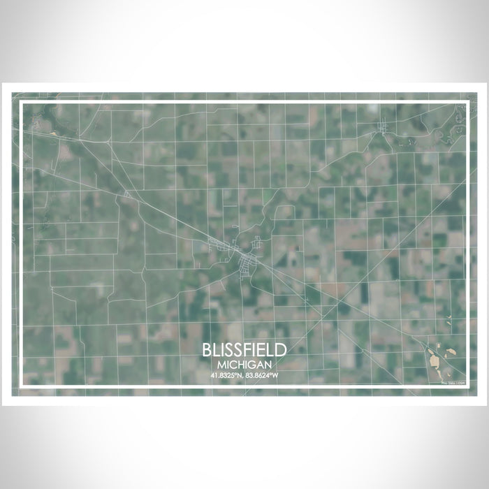 Blissfield Michigan Map Print Landscape Orientation in Afternoon Style With Shaded Background
