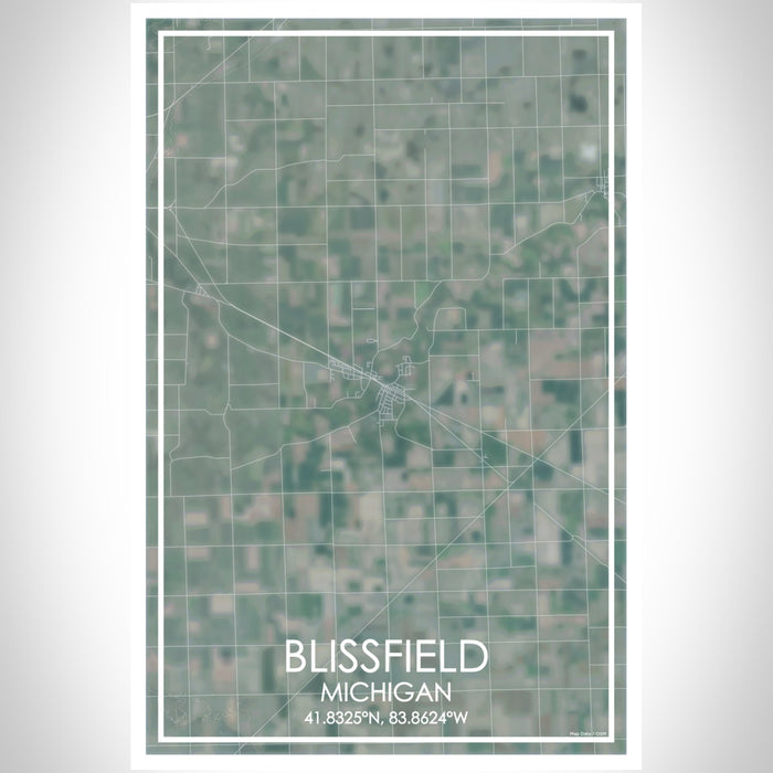 Blissfield Michigan Map Print Portrait Orientation in Afternoon Style With Shaded Background