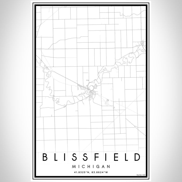 Blissfield Michigan Map Print Portrait Orientation in Classic Style With Shaded Background
