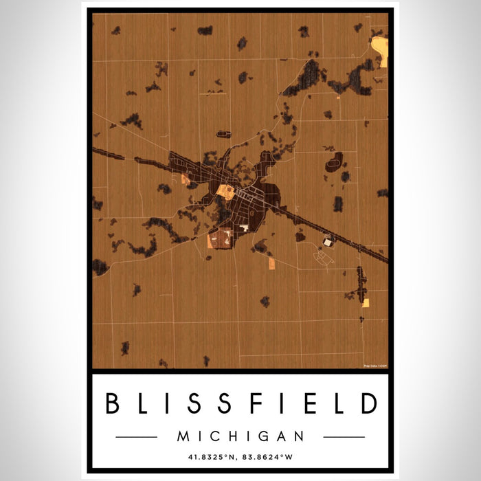 Blissfield Michigan Map Print Portrait Orientation in Ember Style With Shaded Background