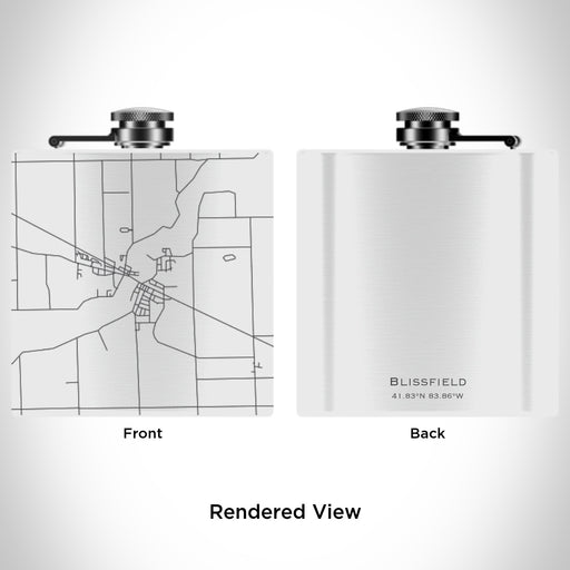 Rendered View of Blissfield Michigan Map Engraving on 6oz Stainless Steel Flask in White