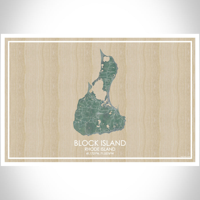 Block Island Rhode Island Map Print Landscape Orientation in Afternoon Style With Shaded Background