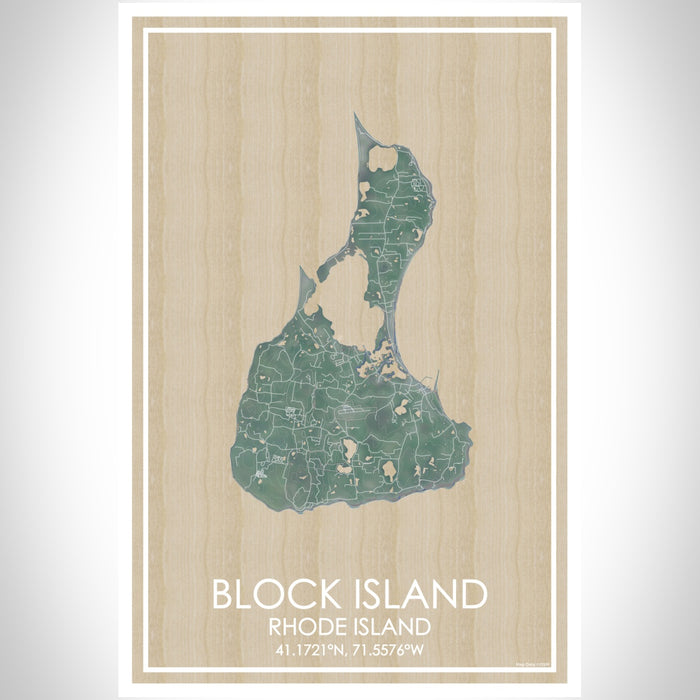 Block Island Rhode Island Map Print Portrait Orientation in Afternoon Style With Shaded Background