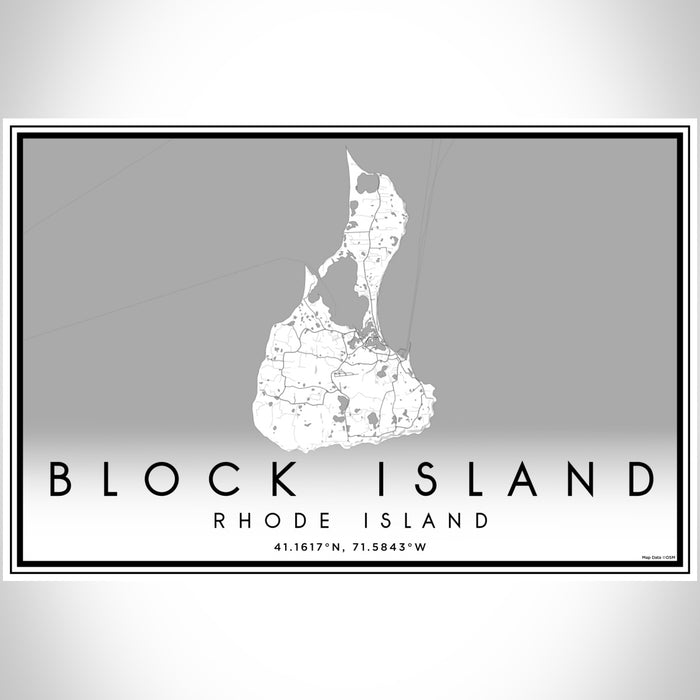 Block Island Rhode Island Map Print Landscape Orientation in Classic Style With Shaded Background