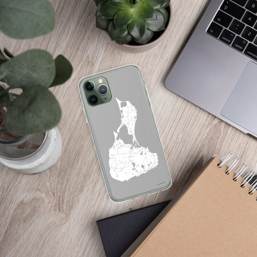 Custom Block Island Rhode Island Map Phone Case in Classic on Table with Laptop and Plant