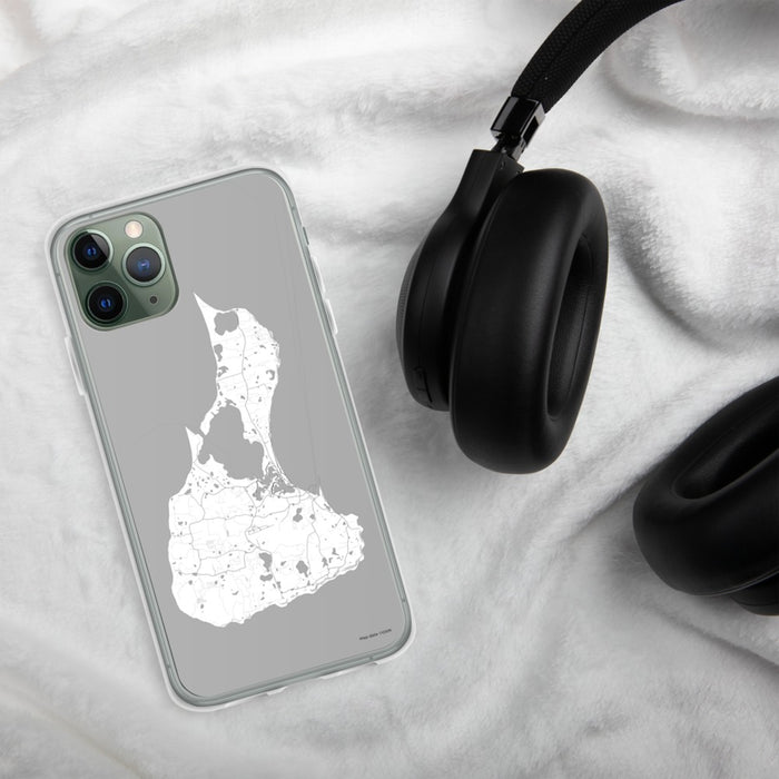 Custom Block Island Rhode Island Map Phone Case in Classic on Table with Black Headphones