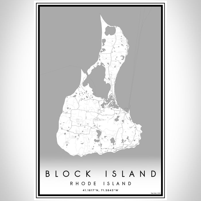 Block Island Rhode Island Map Print Portrait Orientation in Classic Style With Shaded Background