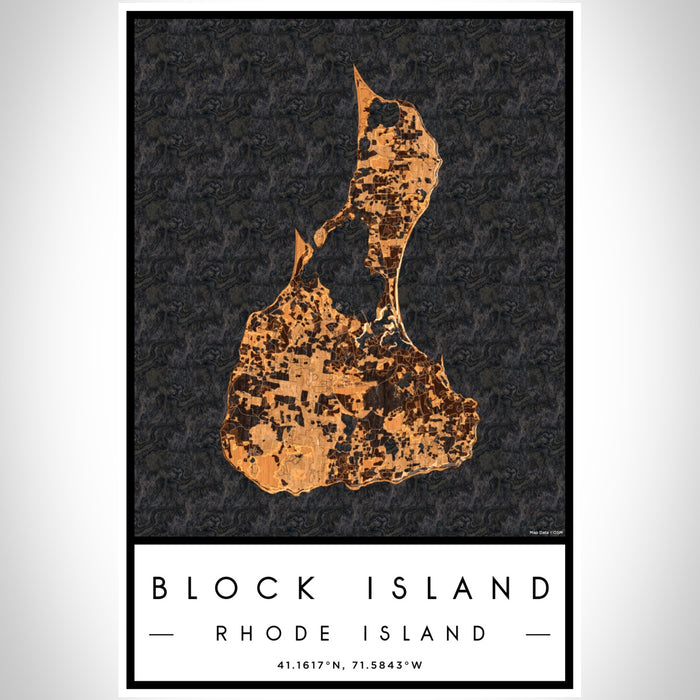 Block Island Rhode Island Map Print Portrait Orientation in Ember Style With Shaded Background