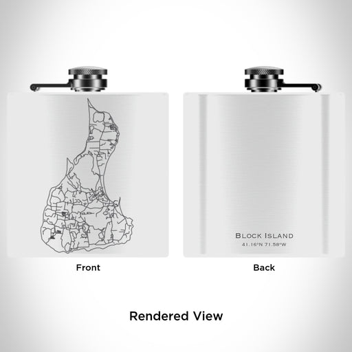 Rendered View of Block Island Rhode Island Map Engraving on 6oz Stainless Steel Flask in White