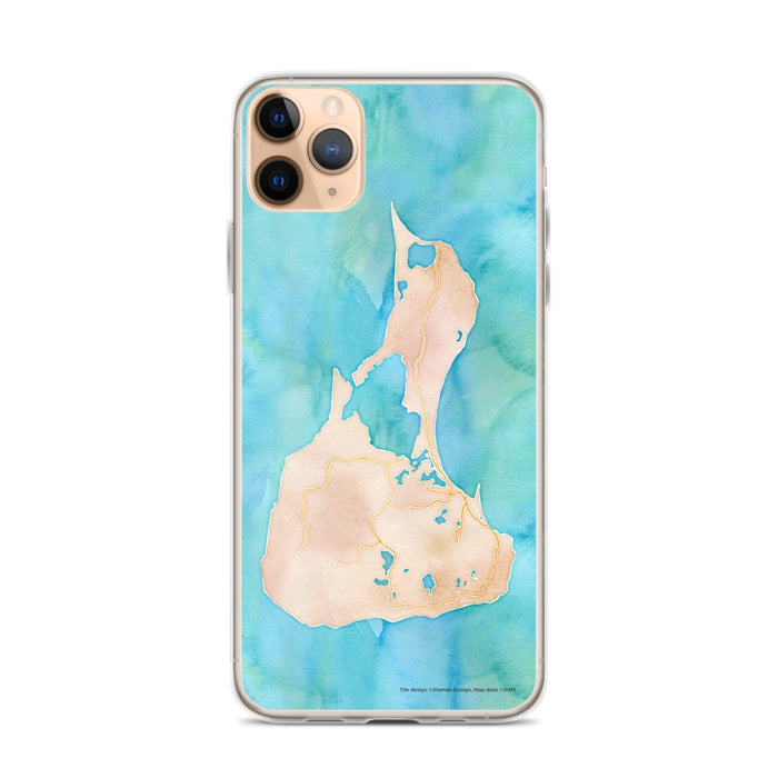 Custom iPhone 11 Pro Max Block Island Rhode Island Map Phone Case in Watercolor