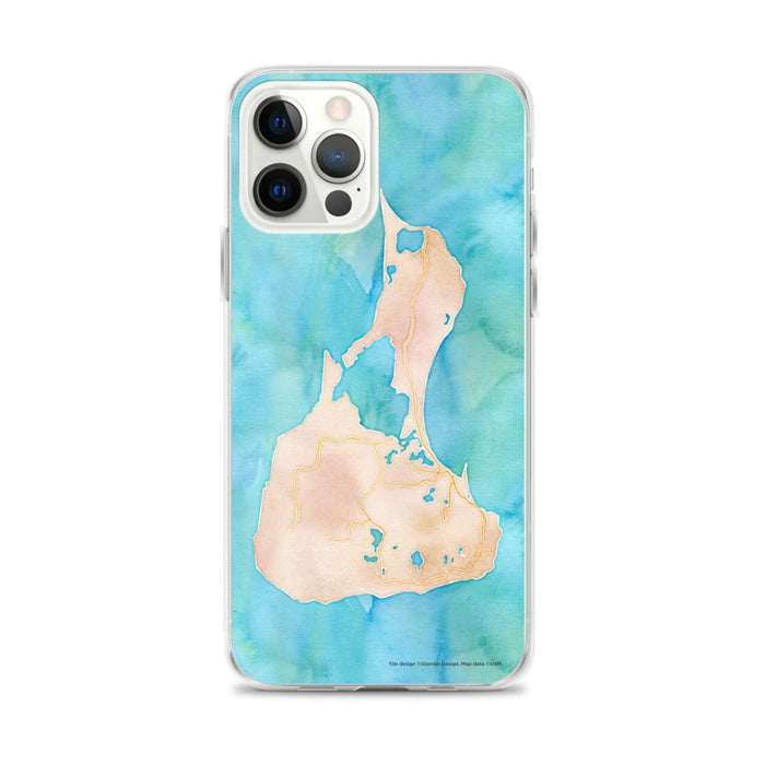 Custom iPhone 12 Pro Max Block Island Rhode Island Map Phone Case in Watercolor