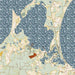 Block Island Rhode Island Map Print in Woodblock Style Zoomed In Close Up Showing Details