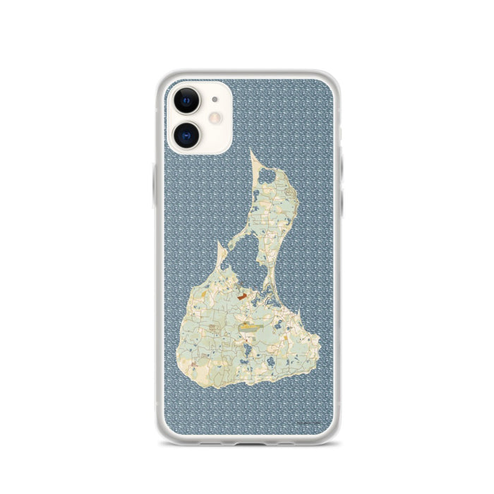 Custom iPhone 11 Block Island Rhode Island Map Phone Case in Woodblock