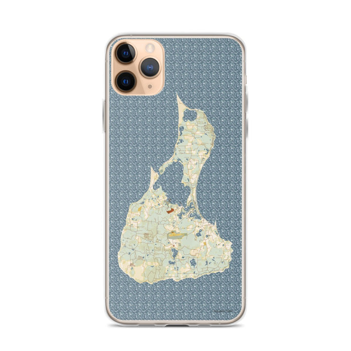 Custom iPhone 11 Pro Max Block Island Rhode Island Map Phone Case in Woodblock