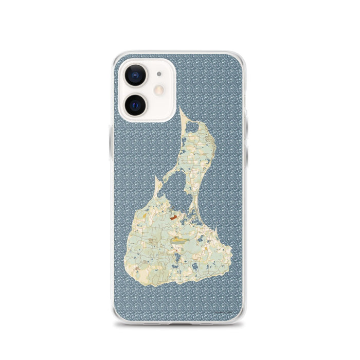 Custom iPhone 12 Block Island Rhode Island Map Phone Case in Woodblock