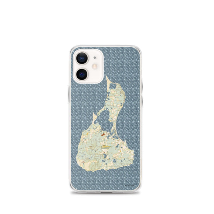 Custom iPhone 12 mini Block Island Rhode Island Map Phone Case in Woodblock