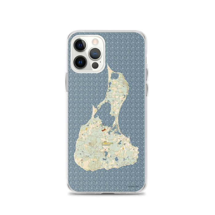Custom iPhone 12 Pro Block Island Rhode Island Map Phone Case in Woodblock